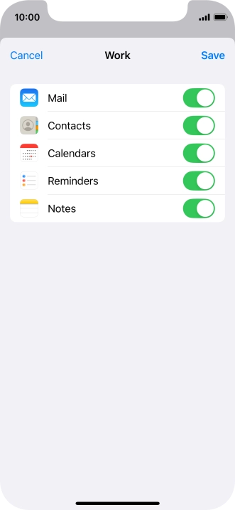 Press the indicators next to the required data types to turn synchronisation of each data type on or off.