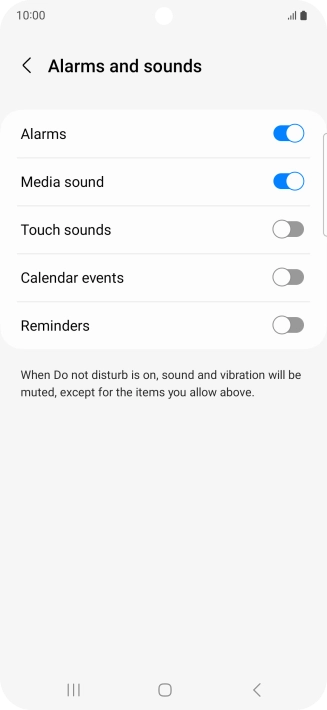 Press the required settings to turn sound and vibration for the selected functions on or off.