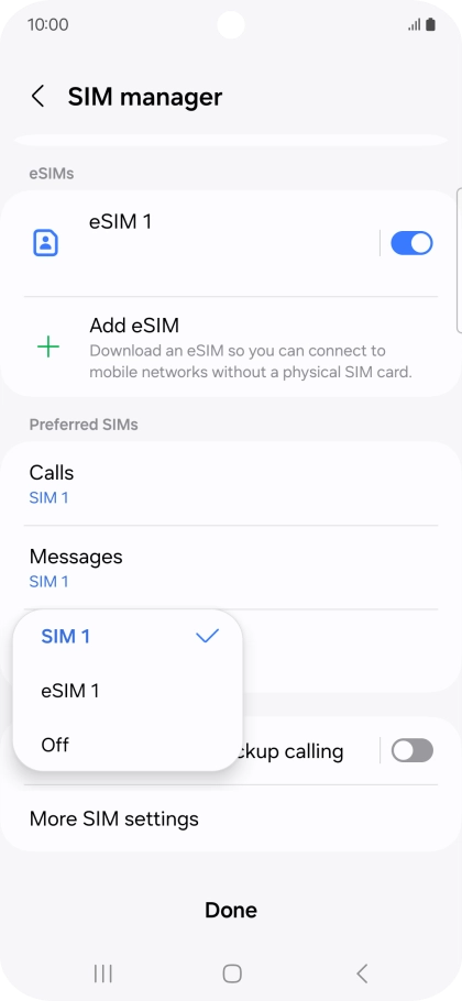 Press the required setting.