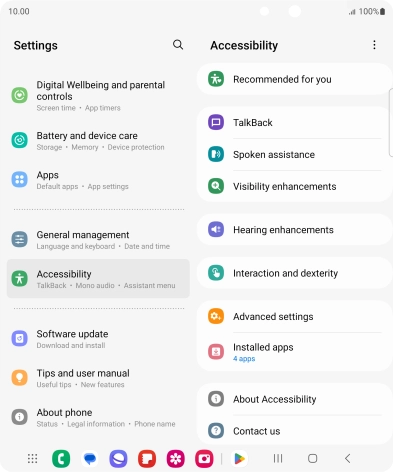 Press TalkBack and follow the instructions on the screen to select the required settings.