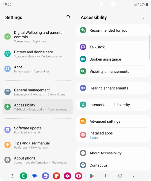 Press TalkBack and follow the instructions on the screen to select the required settings.