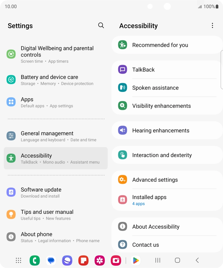 Press TalkBack and follow the instructions on the screen to select the required settings.