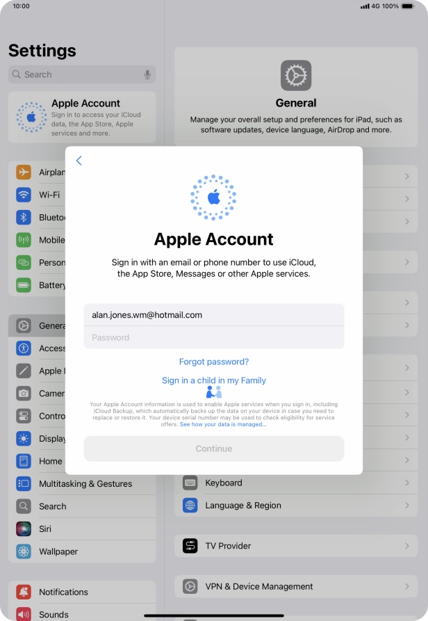 Press Password and key in the password for your Apple ID.