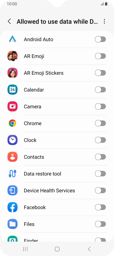 Press the indicators next to the required apps to turn the function on or off.