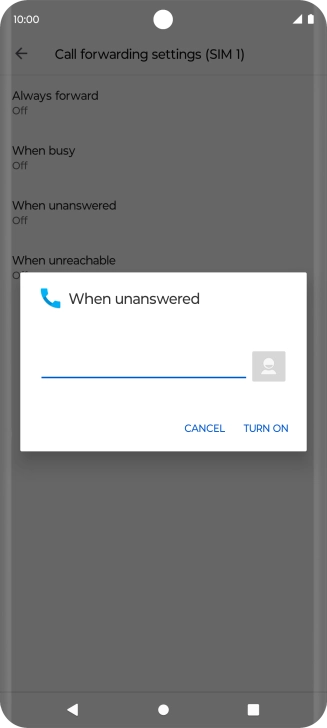 Key in +447836121121 and press TURN ON.