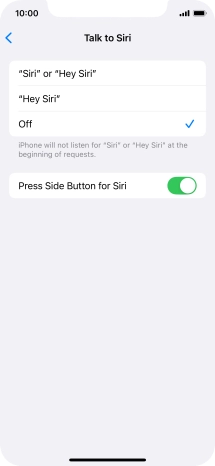 Press the required setting to turn the function on or off. If you turn on the function, you need to follow the instructions on the screen to set up Siri to recognise your voice.