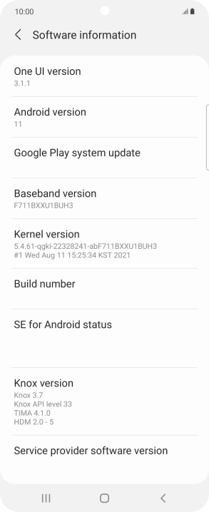 Your phone's software version is displayed below Android version.