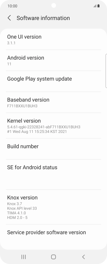 Your phone's software version is displayed below Android version.