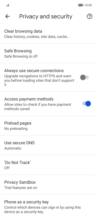 Press Clear browsing data.