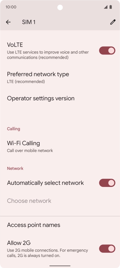 Press Preferred network type.