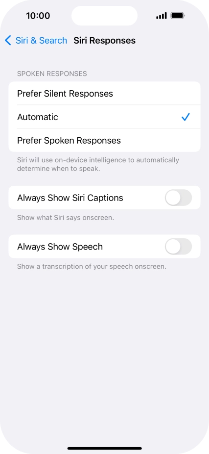 Press the required setting.