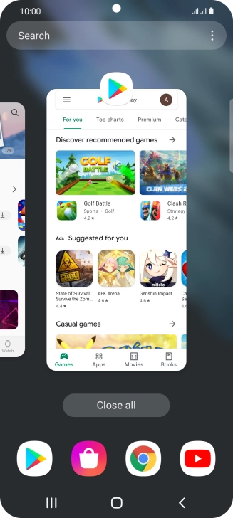 To end one running application, slide your finger upwards on the required application.