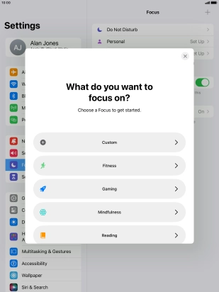 Press the required focus mode and follow the instructions on the screen to add the selected focus mode. Press the required focus mode and follow the instructions on the screen to add the selected focus mode.