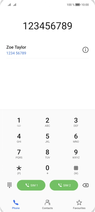 Key in the required number and press the call icon next to the required SIM.