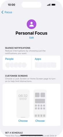 Press People and follow the instructions on the screen to select which contacts you would like to receive calls and notifications from when the selected focus mode is active.