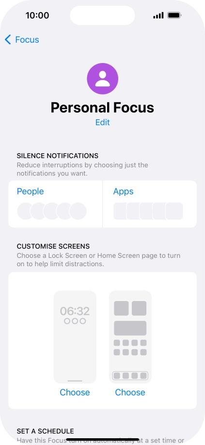 Press People and follow the instructions on the screen to select which contacts you would like to receive calls and notifications from when the selected focus mode is active.