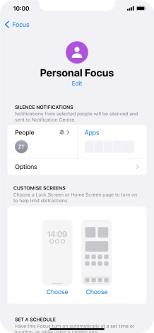 Press People and follow the instructions on the screen to select which contacts you would like to receive calls and notifications from when the selected focus mode is active.