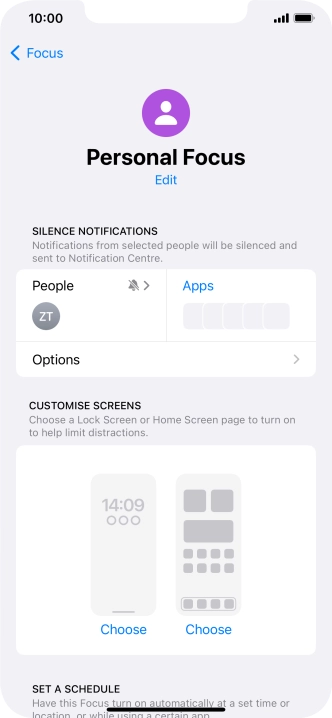 Press People and follow the instructions on the screen to select which contacts you would like to receive calls and notifications from when the selected focus mode is active.