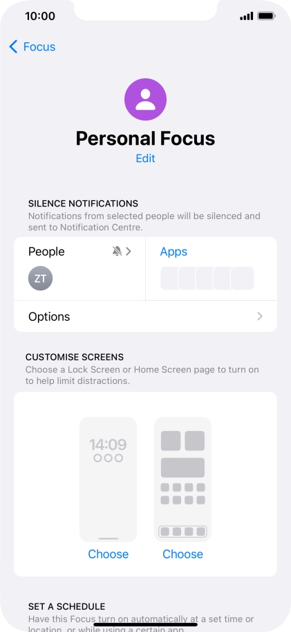 Press People and follow the instructions on the screen to select which contacts you would like to receive calls and notifications from when the selected focus mode is active.