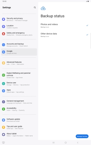 Press Manage backup.