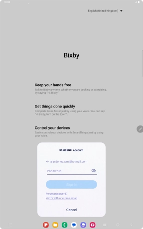 Press Password and key in the password for your Samsung account.