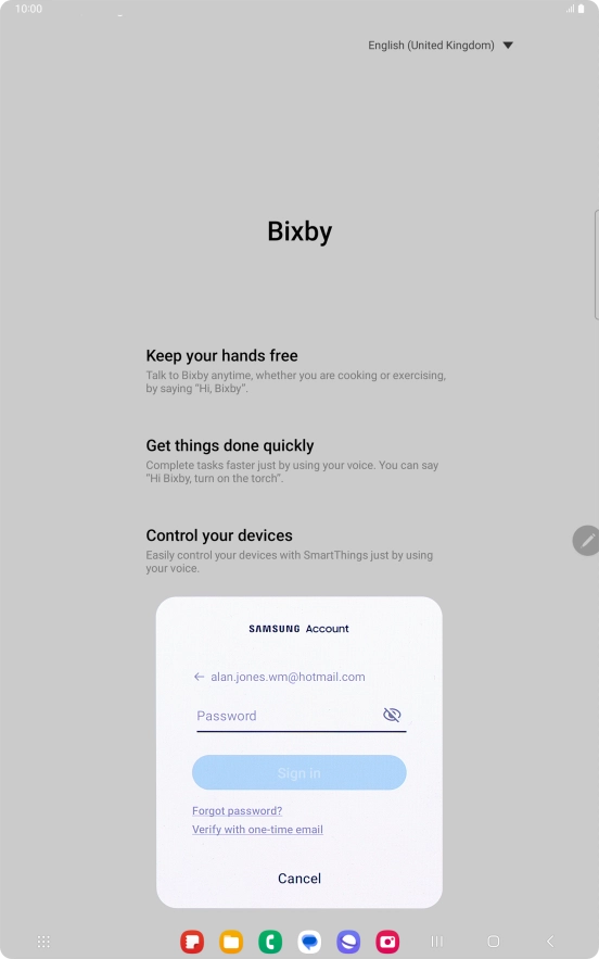 Press Password and key in the password for your Samsung account.