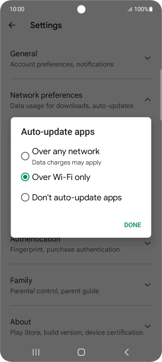 To turn on automatic update of apps using mobile network, press Over any network. To turn on automatic update of apps using mobile network, press Over any network.