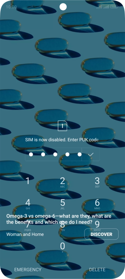 Key in the PUK and press the confirm icon.