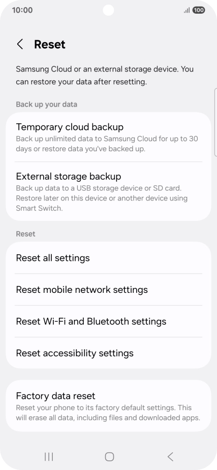 Press Factory data reset.