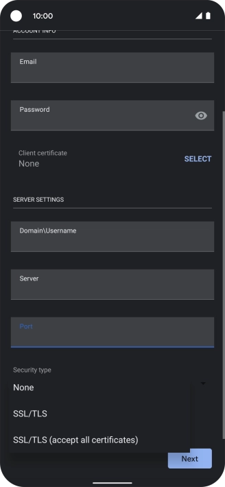 Press the required setting.