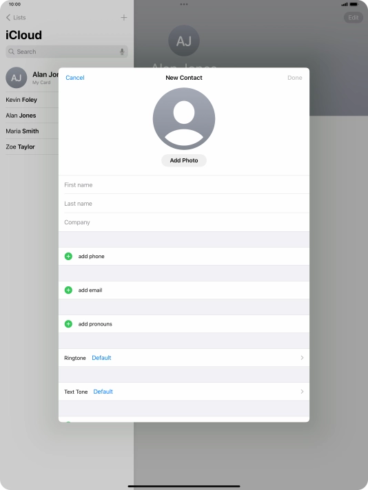 Press First name and key in the first name.