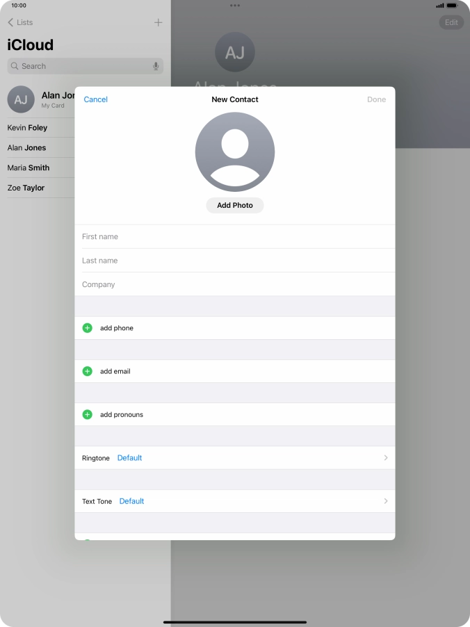 Press First name and key in the first name.