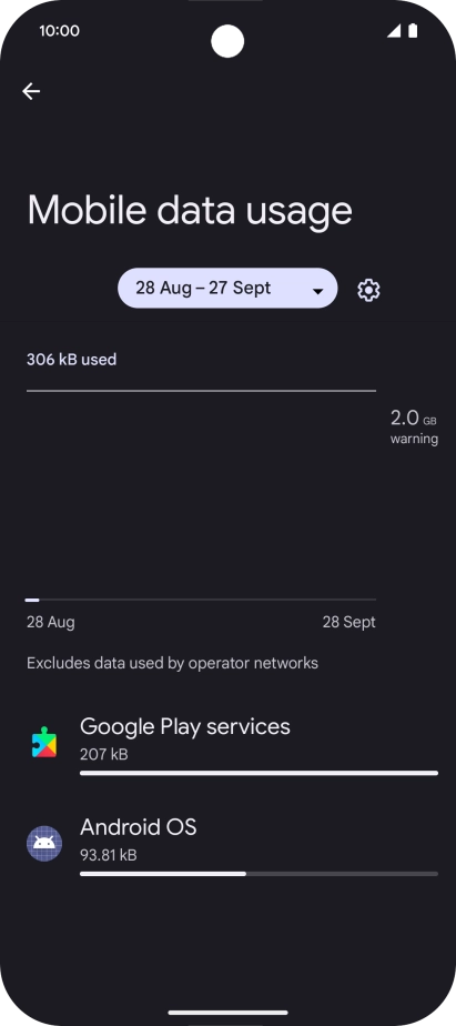 The data usage for each application is displayed below the name of the application.