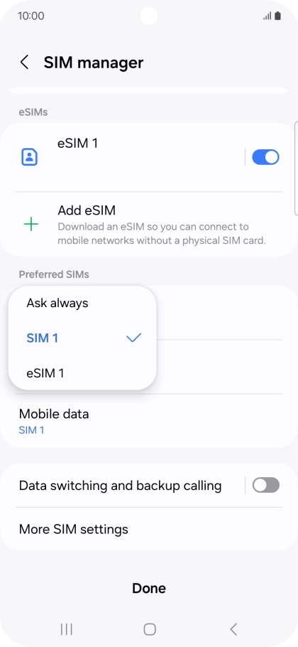 Press the required setting.