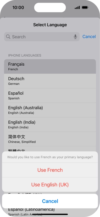 To select the new language as the default phone language, press Use ‹language› .