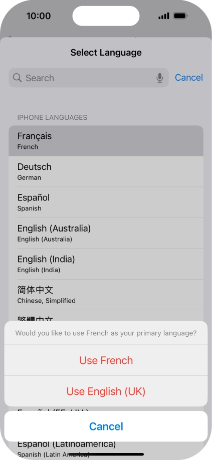 To select the new language as the default phone language, press Use ‹language› .