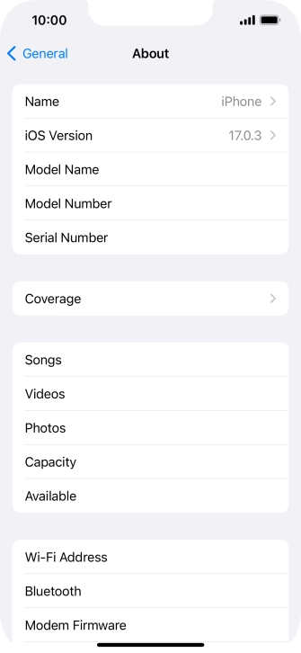 Your phone's software version is displayed next to iOS Version.