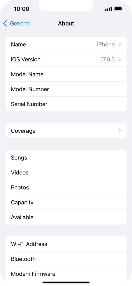 Your phone's software version is displayed next to iOS Version.