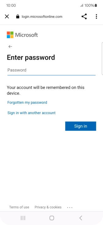 Press Password and key in the password for your email account.