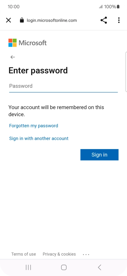 Press Password and key in the password for your email account.