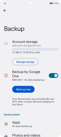 Press Back up now and wait while the phone memory is backed up.