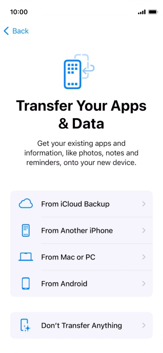 You can restore content from an iCloud backup when your phone is activated for the first time and after a factory reset. When this screen is displayed, your phone is ready to restore content from an iCloud backup.