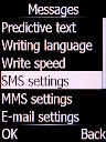 Select SMS settings and press the Left selection key.