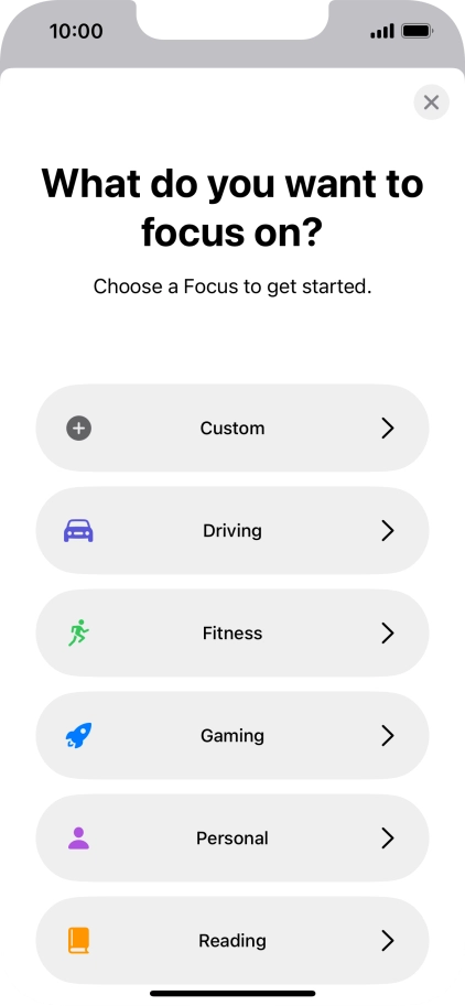 Press the required focus mode and follow the instructions on the screen to add the selected focus mode.