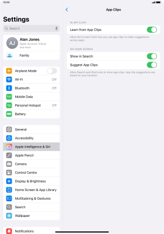 Press the indicators next to the required settings to turn them on or off.