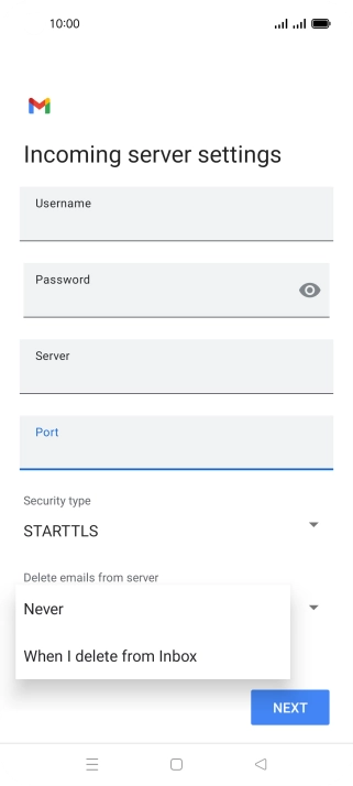 Press Never to keep email messages on the server when you delete them on your phone. Press Never to keep email messages on the server when you delete them on your phone.