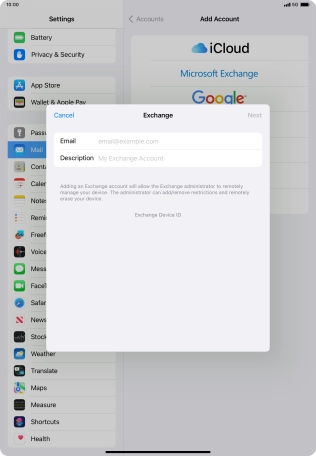 Press Email and key in your email address.