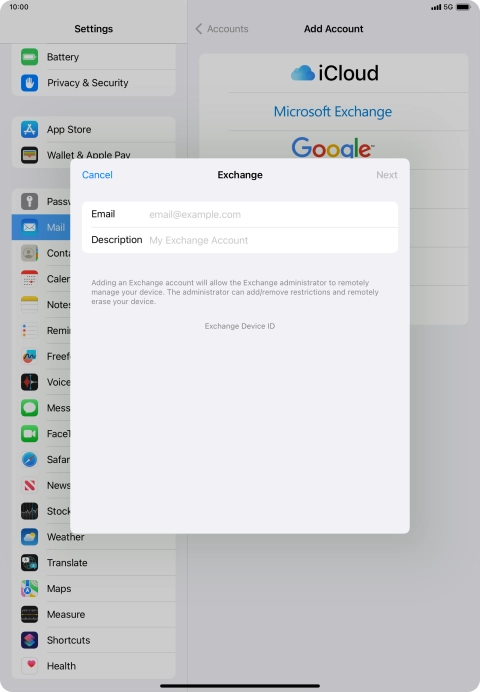 Press Email and key in your email address.