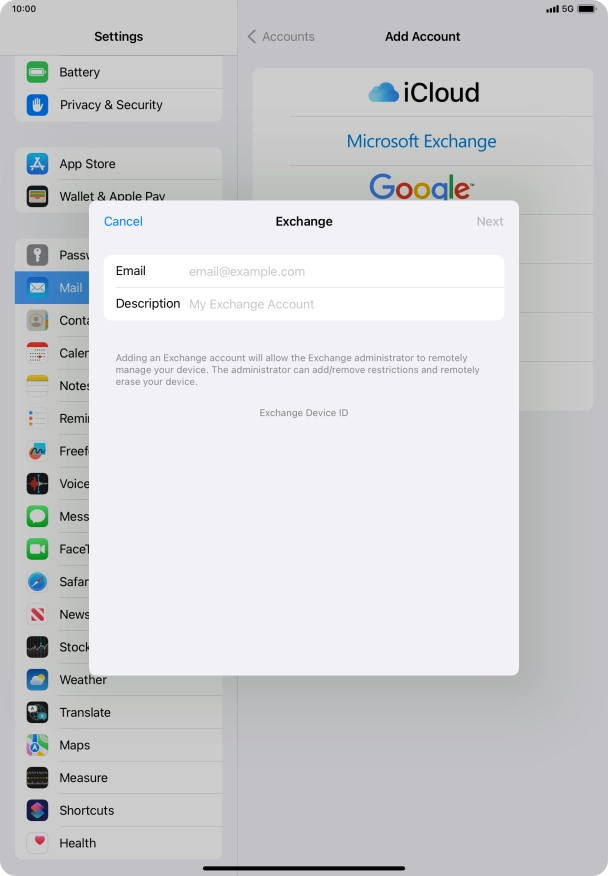 Press Email and key in your email address.