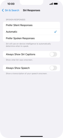 Press the required setting.